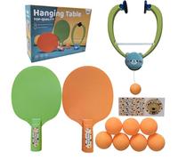 Symagalbst Door Frame Ping Pong Game Set,Door Pong Game Set For Kids,Hand-Eye Coordination Game for Fun, Hanging Table Tennis Set Over the Door With 1 Trainer,2 Rackets,7 Balls (Green)