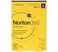 Symantec Norton 360 Deluxe - Box Version (1 Year) - 5 Devices, 50GB Cloud Storage - Mass Market - Win, Mac, Android, iOS - French