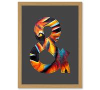 Symbol & And Ampersand Sign Golden Bird Decorative Graffiti Mural Alphabet Initial Stencil Artwork Framed Wall Art Print A4 Artery8 Light Oak One Size
