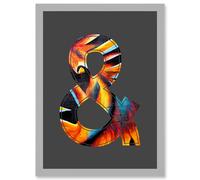 Symbol & And Ampersand Sign Golden Bird Decorative Graffiti Mural Alphabet Initial Stencil Artwork Framed Wall Art Print A4 Artery8 Light Grey One Size