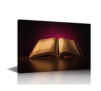 Symbol of Bible Posters Prints on Canvas Christian Literature Wall Art Home Decor Open Bible Wall Art for Living Room Bedroom Decor 1 Panel Wall Painting Framed Ready to Hang (16''Wx 24''H)