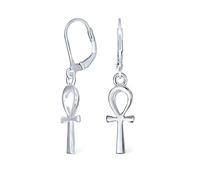Symbol of Life Ankh Cross Dangle Earrings .925 Sterling Silver Lever Back | Religious Egyptian Amulet, Shinny Polished Finish, Petite Profile, Faith Inspired, Thoughtful Gifting, Graceful Movement