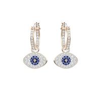 Symbolic evil eye hoop earrings for women, multi-colored, rose gold plated