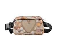 Symbolic Heart Made Rope Seashells Lying Trendy Waist Bag Fanny Pack for Men Women Water Resistant Crossbody Bag Anti Theft Waist Pack with Adjustable Strap for Travel Running Hiking, Multicolor, One