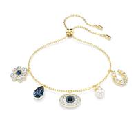 Symbolica bracelet, Crystal pearl, Clover, evil eye and horseshoe, Blue, 18K gold finish