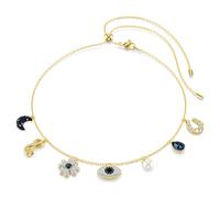 Symbolica choker, Crystal pearl, Moon, infinity, clover, evil eye and horseshoe, Blue, 18K gold finish