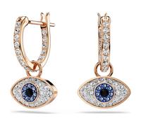 Symbolica drop earrings, Evil eye, Small, Blue, 18K rose gold finish