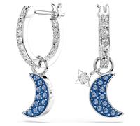Symbolica drop earrings, Round cut, Moon, Blue, Rhodium plated
