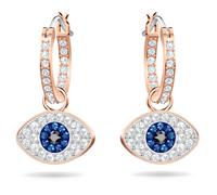 Symbolica hoop earrings, Evil eye, Blue, 18K rose gold finish