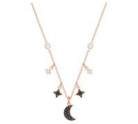 Symbolica necklace, Moon and star, Black, Rose gold-tone plated