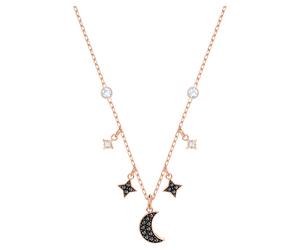 Symbolica necklace, Moon and star, Black, 18K rose gold finish
