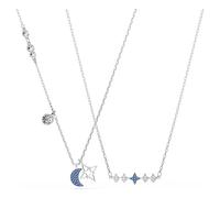 Symbolica necklace, Round cut, Moon, Blue, Rhodium plated