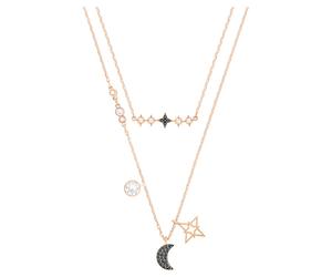 Symbolica necklace, Set (2), Moon and star, Black, 18K rose gold finish