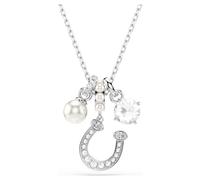 Symbolica pendant, Crystal pearl, Round cut, Pavé, Horseshoe, White, Rhodium plated