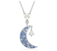 Symbolica pendant, Round cut, Moon, Blue, Rhodium plated