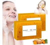 Symbolty Turmeric Brightening Soap, Turmeric Soap for Spots Remover - Honey Lemon Turmerics Kojic Soaps Bar for Face and Body, Evens Skin Tone Deep Cleansing Moisturizing (2 Pcs)
