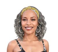 SYMEIW Grey Silver Wavy Headband for Black Women Medium Curly Wig with Headband Synthetic Hairband Turban for Women (Grey)