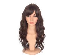 SYMEIW Medium Length Brown Wavy Wigs for Women Synthetic Hair Wig with Bangs Daily Use (Brown)