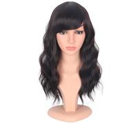 SYMEIW Medium Length Dark Brown Wavy Wigs With Bangs For Women - Heat Resistant Synthetic Brown Wigs For Daily Use (DARK BROWN(2#))