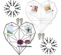 Symeton 2 Pack Wire Wall Grid Panel, Heartshaped Photo Display Gridwall with Foldable Platform, Metal Organizer Memo Board with Accessories, White & Black, Nordic Aesthetic Room Decor, 20x20 Inch