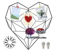 Symeton Wire Wall Grid Panel, Heartshaped Photo Display Gridwall with Foldable Platform, Metal Organizer Memo Board with Accessories, Black & Magnetic Panel, Nordic Aesthetic Room Decor, 20 x 20 Inch