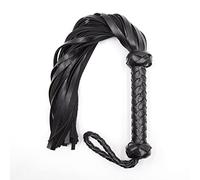 SYMFY Horse Whip, Real Leather Tassels Riding Crop Flogger Handle for Equestrian Teaching Training,Black