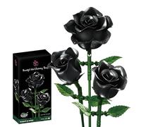 SymGrpu Black Rose Bouquet Building Set for Adults, 3 Pack Gothic Botanical Collection, Halloween Artificial Flowers Kit for Horror Retro Home Office Decor, Creative Gift(NO VASE)