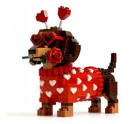 SymGrpu Dachshund Brick Set, DIY 3D Dachshund Building Block Set, Cute Dog Building Blocks Toy with Rose & Heart Glasses, Puppy Gift for Dog Lovers Valentine’s Day