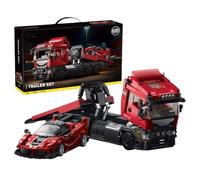SymGrpu Heavy Duty Truck & Super Car Building Set for Adults, 1728 Pieces Tractor Trailer Building Bricks Kit with Red Sports Car, Technik Vehicles Construction Model Toy, Gift for Auto Lover
