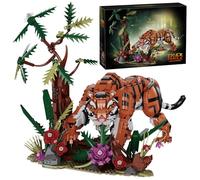 SymGrpu Jungle Tiger Building Set for Adults, 1650 PCS Movable Tiger Bricks Kit with Jungle Plants, MOC Wild Animal Building Blocks for Home Office Desk Decor Gift
