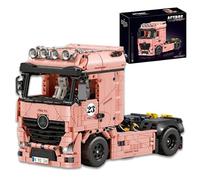 SymGrpu Pink Semi Truck Building Blocks Set for Adult, Technik Heavy Hauler Vehicle Bricks Kit, Collector's City Trailer Car Model Toy Display, Home Office Decor, Gift for Man, Woman (1296PCS)