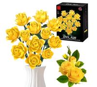 SymGrpu Yellow Roses Bouquet Building Set for Adults, Flowers Botanical Collection Blocks Kit Toy, Artificial Flowers for Home Office Decor, Gift for Her Women Adults (585 PCS)