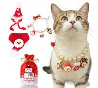 SYMHOBBY 4Pcs Christmas cat Costume Accessories Set for Cats-Santa Hat, Pearl Necklace, Scarf with Gift Bag for Holiday Party Photo