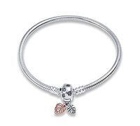 Symiretie S925 Snake Chain Charm Bracelet with Round Clasp Charm, for European Charms-Leaf(20CM)