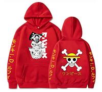 Symish Men's Japanese Anime One Piece Hoodie Unisex Hooded Pullover Casual Sweatshirt Pullover Luffy Streetswear,004red-S1