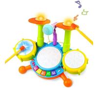 Symiu Kids Drum Kit - Toy for 1-2 Year Old Boys & Girls - Multicolor Rock and Roll Drum Set with Microphone & Light-Up Drums