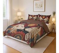 Symmetrical 3 Pieces 100% Brushed Microfiber Double Duvet Cover Set, Red White Minimalist Geometric Tribe Super Soft Reversible Design Zippered Comforter Cover and 2 Pillowcases 90" x 87"
