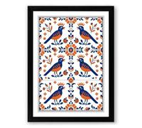 Symmetrical Bird Pattern Art Deco Framed Wall Art Print A2 (59.4×42cm) Black, Wall Decor for Living Room, Bedroom, Office & Home, Ready to Hang, Art Gift
