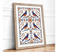 Symmetrical Bird Pattern Art Deco Framed Wall Art Print A2 (59.4×42cm) Oak, Wall Decor for Living Room, Bedroom, Office & Home, Ready to Hang, Art Gift