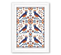 Symmetrical Bird Pattern Art Deco Framed Wall Art Print A2 (59.4×42cm) White, Wall Decor for Living Room, Bedroom, Office & Home, Ready to Hang, Art Gift