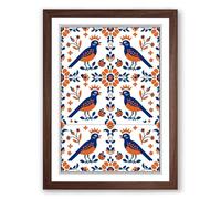 Symmetrical Bird Pattern Art Deco Framed Wall Art Print A4 (29.7×21cm) Walnut, Wall Decor for Living Room, Bedroom, Office & Home, Ready to Hang, Art Gift