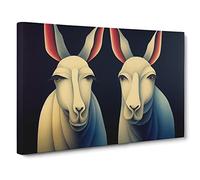 Symmetrical Donkeys Canvas Print | Gallery Wrapped 30mm Frame Wall Art | 30x20 inches | Ready to Hang | Contemporary Animal Picture | Living Room Bedroom Lounge Office