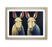 Symmetrical Donkeys Framed Print | A2 Oak Framed Wall Art | Ready to Hang | Modern Animal Picture | Living Room Bedroom Lounge Office