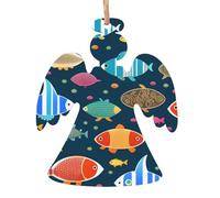 Symmetrical fish Wooden Christmas Tree Ornaments Angel Shape 2 PCS - Vintage Pendant Decorations for Holiday Home Decor