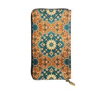 Symmetrical floral pattern Printed leather wallet, 7.5 x 4.1-inch long credit card holder, portable travel cash wallet