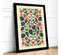 Symmetrical Floral Tapestry Botanical Framed Wall Art Print A4 (29.7×21cm) Black, Wall Decor for Living Room, Bedroom, Office & Home, Ready to Hang, Art Gift