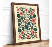 Symmetrical Floral Tapestry Botanical Framed Wall Art Print A4 (29.7×21cm) Walnut, Wall Decor for Living Room, Bedroom, Office & Home, Ready to Hang, Art Gift