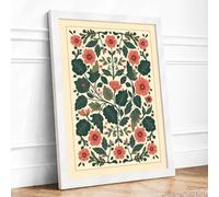 Symmetrical Floral Tapestry Botanical Framed Wall Art Print A4 (29.7×21cm) White, Wall Decor for Living Room, Bedroom, Office & Home, Ready to Hang, Art Gift