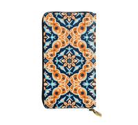 Symmetrical flowers Printed leather wallet, 7.5 x 4.1-inch long credit card holder, portable travel cash wallet