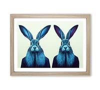 Symmetrical Hares WHT Framed Print | A2 Oak Framed Wall Art | Ready to Hang | Modern Animal Picture | Living Room Bedroom Lounge Office
